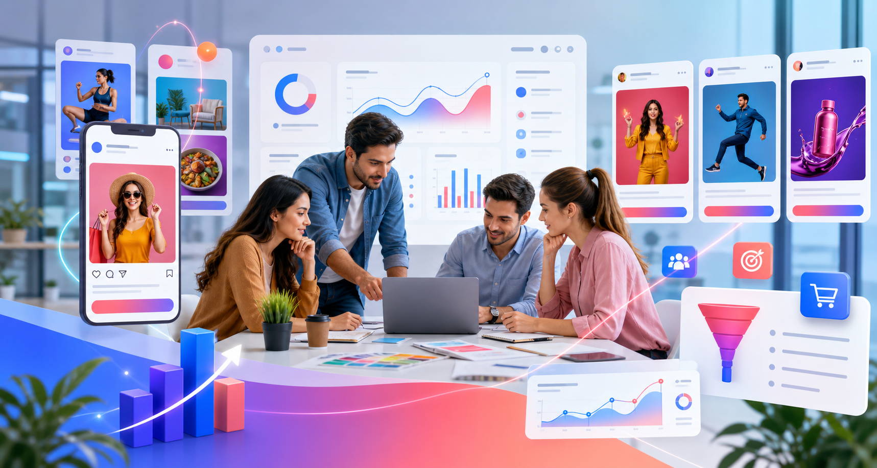 Facebook and Instagram marketing campaign planning with social media ads and analytics